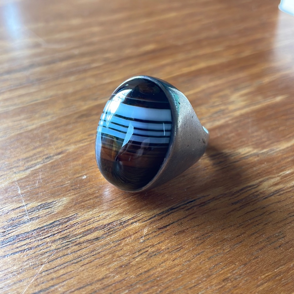 Antique Agate Silver Ring - Size 7 1/2